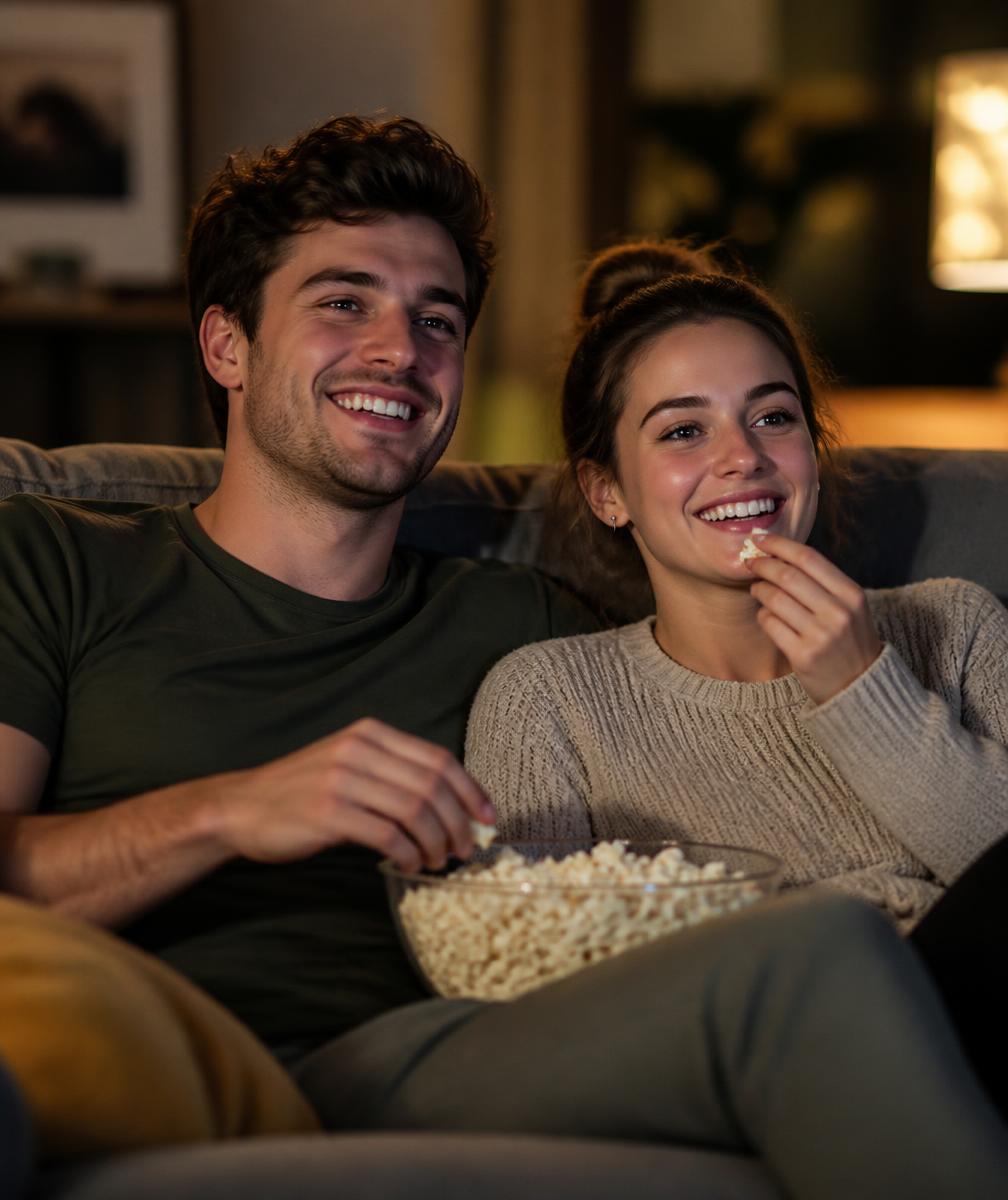 Happy AS Network customers watching a movie